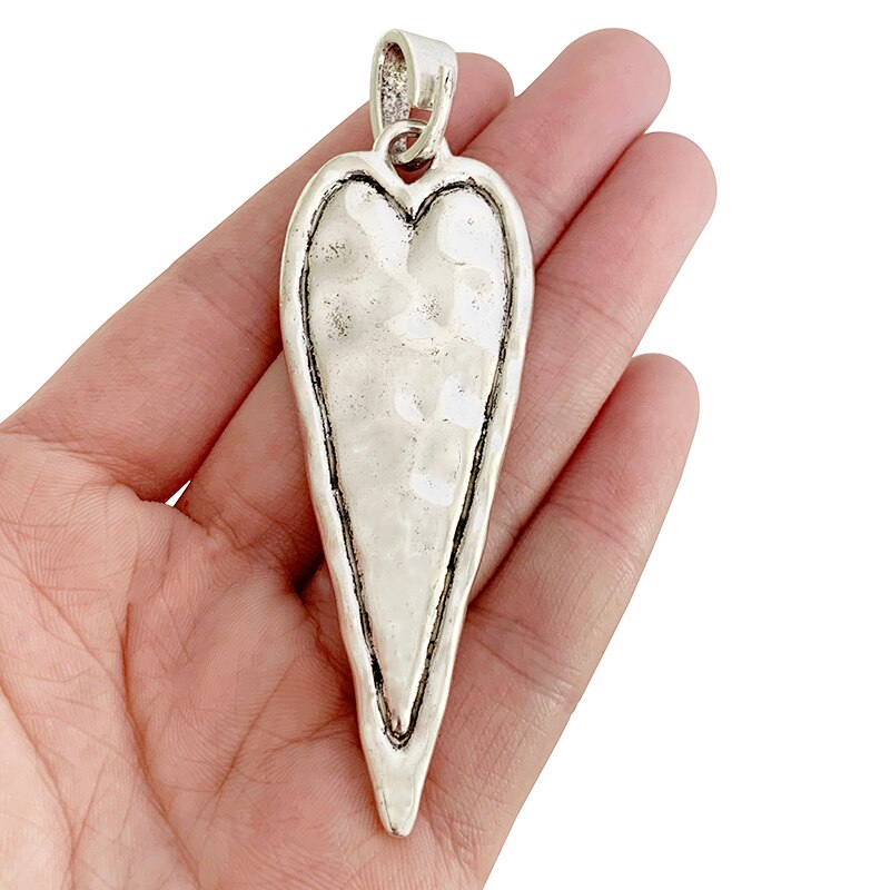 Breloques tibétaines en forme de grand cœur martelé, pendentif Double face pour la fabrication de bijoux, 89x28mm, 1 pièce