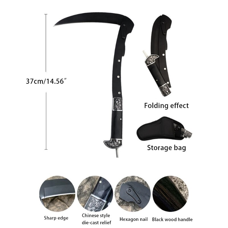 Klassieke Nationale Stijl Gevouwen Wieden Sikkel Met Nylon Tas Sharp Stalen Mes Voor Outdoor/ Adventure/Tuinieren