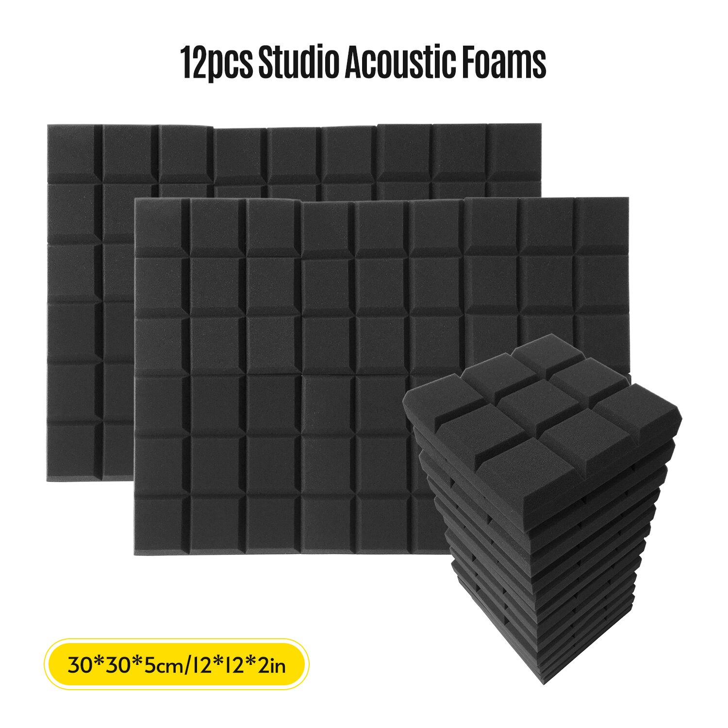 12pcs 12*12*2inch Studio Acoustic Foams Panels Sound Insulation Foam for Studio KTV Broadcast Family Theater