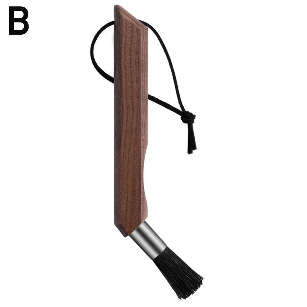 Commercial Household Walnut Bristles Dusting Brush Tool Cof Cleaning Plastic Brush Machine Keyboard Cleaning Coffee Handle T3R7: Curved handle