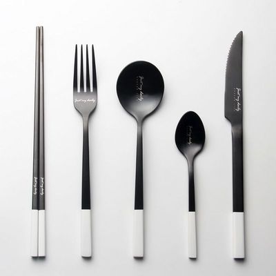 Nordic Stainless Steel Cutlery Set Black and White Western Tableware Knife Fork Spoon Set Chopsticks Creativedinnerware Set