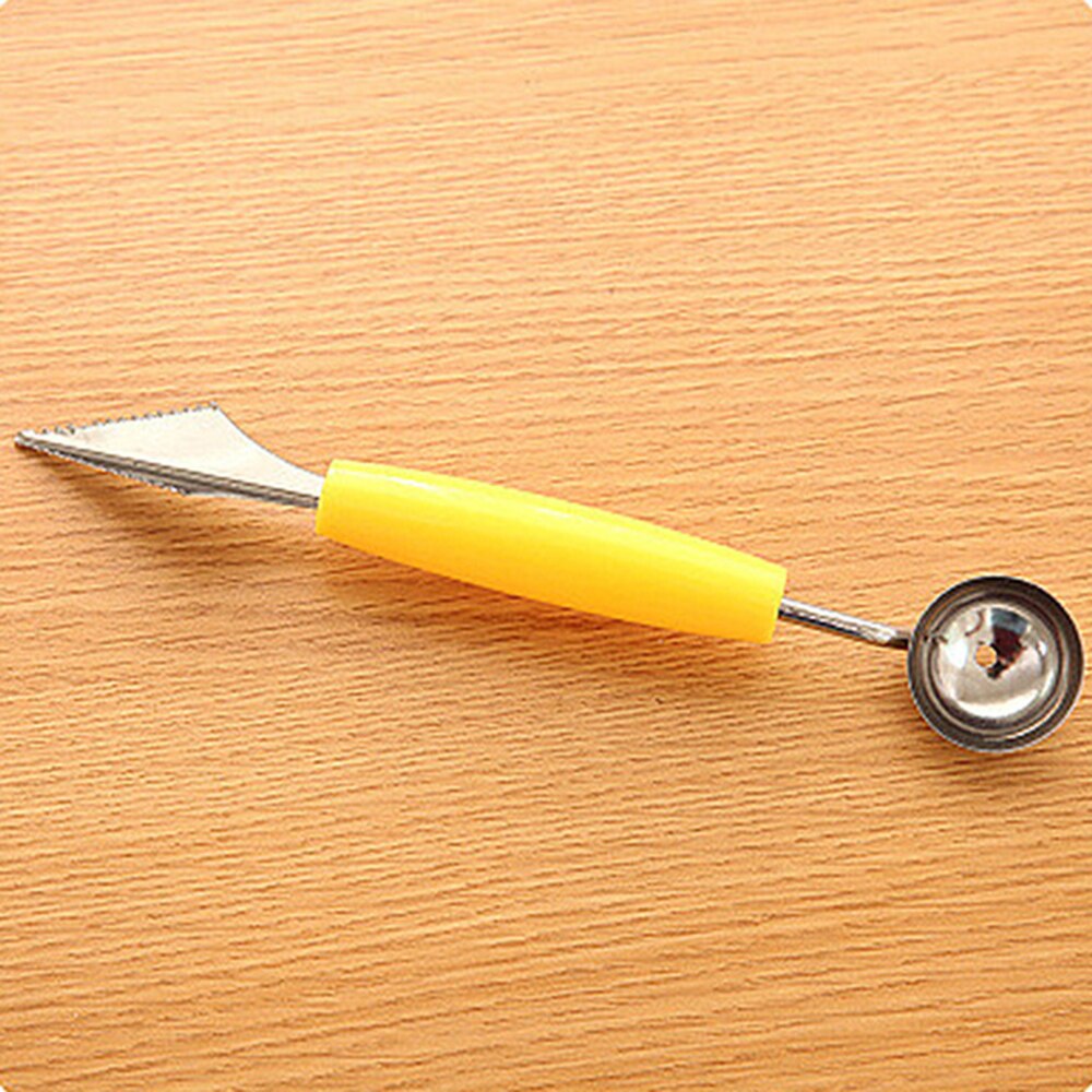 2 in1 Dual-kopf Edelstahl Obst Ball Carving Messer Obst Scoop Melone Bagger Obst Krug Kartoffelpüree Baller eis Löffel: Gelb