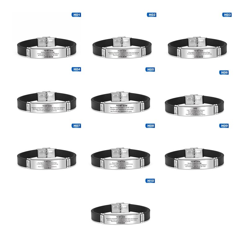 1pc til min søn inspirerende armbånd mænd armbånd rustfrit stål silikone armbånd til drenge kærlighed fra mor far