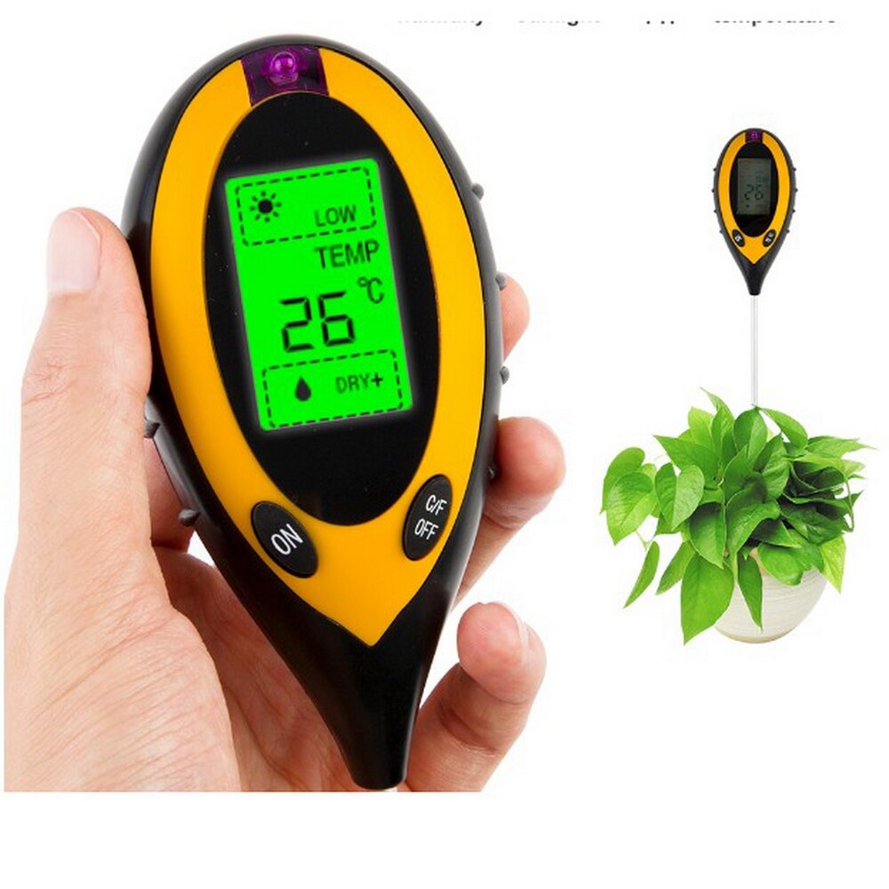 4-in-1 Soil Test Meter Electronic Nalyzer Soil Tester PH Digital Display Temperature and Humidity Meter for Plants Garden Farm