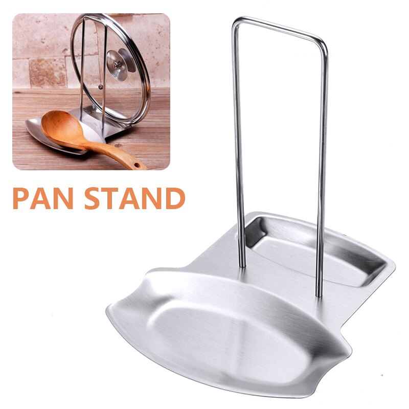 2in1 Stainless Steel Pan Stand Pot Clip Cover Lid Spoon Rest Holder Rack Multifunctional Kitchen Cookware Stand Tools