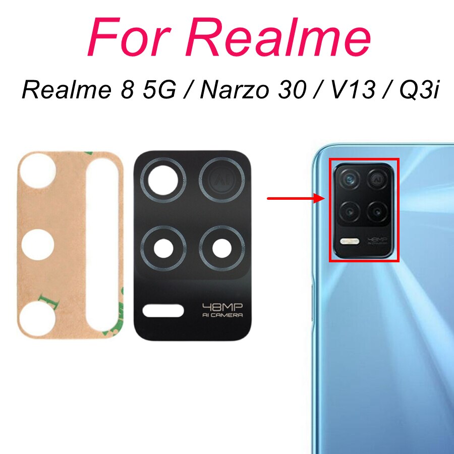 Achter Terug Camera Glazen Lens Voor Realme 8 5G Narzo 30 V13 Q3i 5G Camera Glass Cover Met frame Houder Vervangende Onderdelen + Adhesive