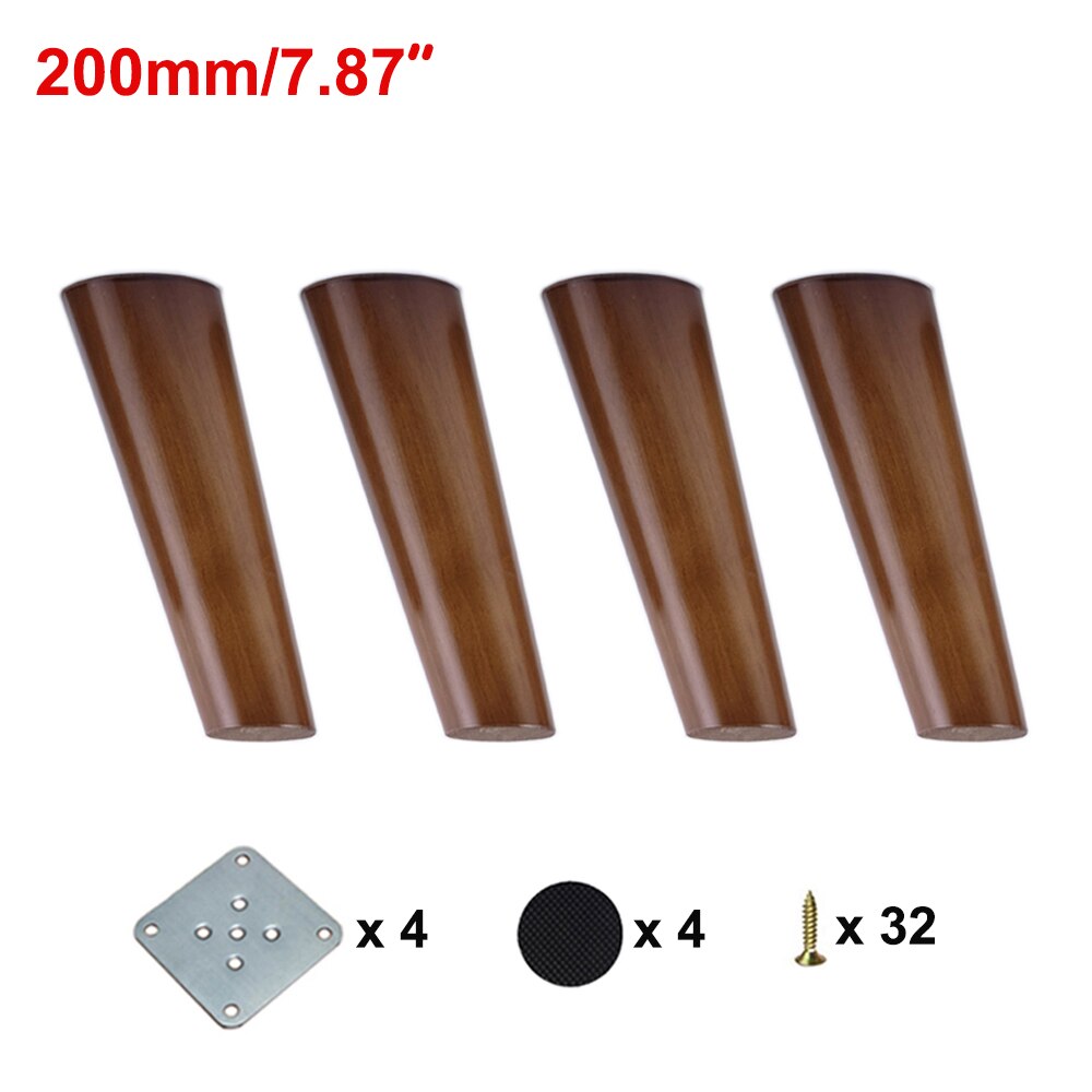 1/4PCS Solid Wood Furniture Legs Walnut Color Straight Oblique With Metal Footings Sofa Replacement Legs For Cabinet Couch Table: 4PCS 20CM Oblique