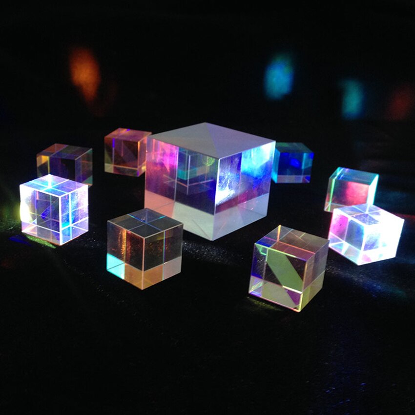 Luz prismática brillante de seis caras de 15x15mm, combinación de prismas de cubo, viga de colores, divisor, instrumento de experimento óptico, herramienta de enseñanza