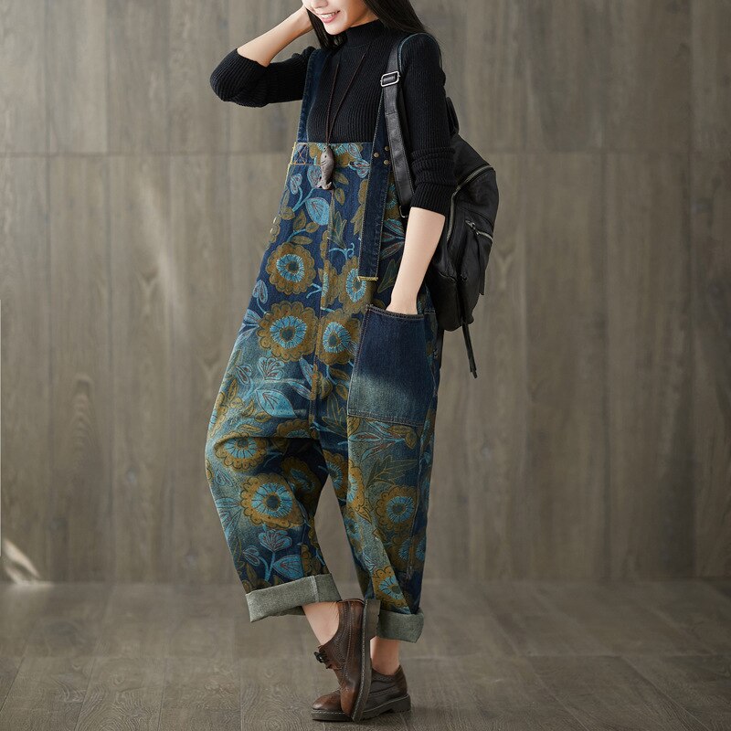 Max Lulu Europese Luxe Mode Broek Dames Vintage Bloemen Overalls Vrouwelijke Gedrukt Punk Jean Dames Denim Oversized Pantalon