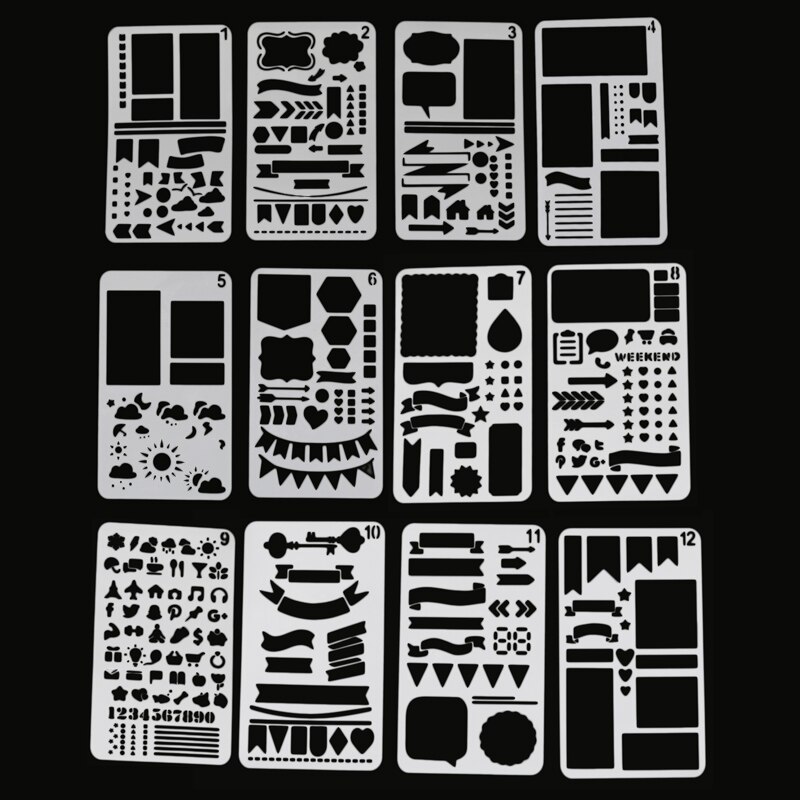 12 Malerei Vorlage DIY Schichtung Schablonen Malerei Sammelalbum Färbung Präge Album Dekorative Karte Vorlage: 1-12