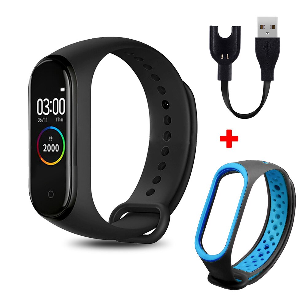 M4 Smart Wristband Waterproof Blood Pressure Heart Rate Monitor FitnessTracker Smart Bracelet M4 Band Watch Sport Pedometer: black N black blue