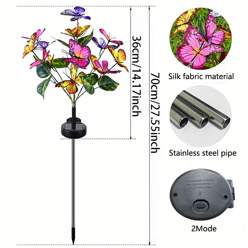 1pc Solar- Schmetterling Blume Boden Licht draussen Garten Lichter Dual Licht Modus für Terrasse Hof Weg Rasen Dach Dekoration