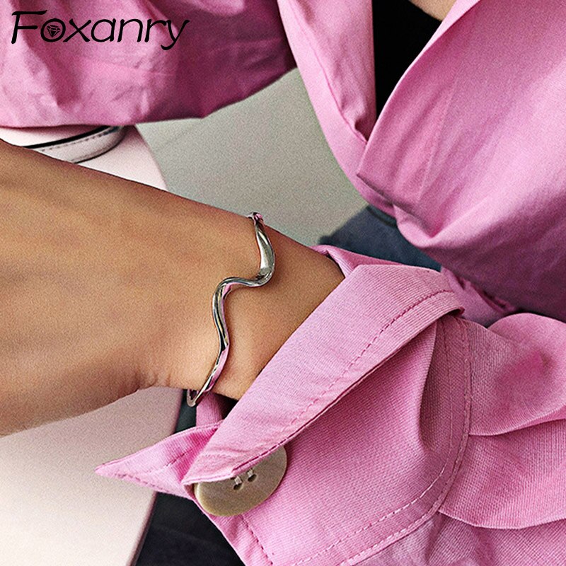 Foxanry Minimalistische 925 Stempel Bangles &amp; Armband Trendy Sieraden Voor Vrouwen Onregelmatige Geometrische Party Accessorie