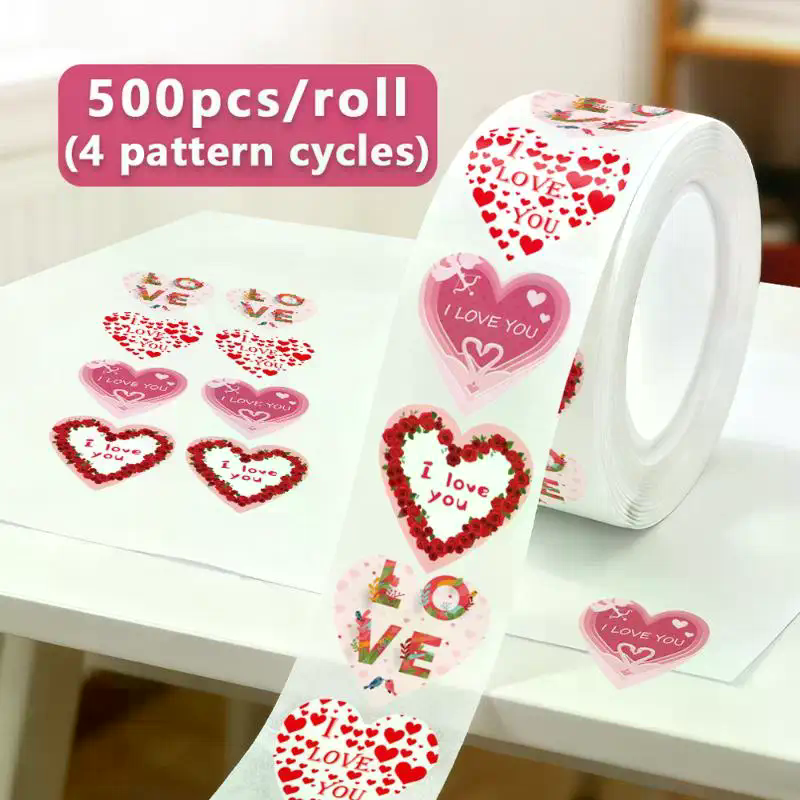 120/500 stuks valentijnsdag hartstickers, sluitstickers, stickers voor enveloppen met de tekst "happy wedding", feestdecoratiestickers