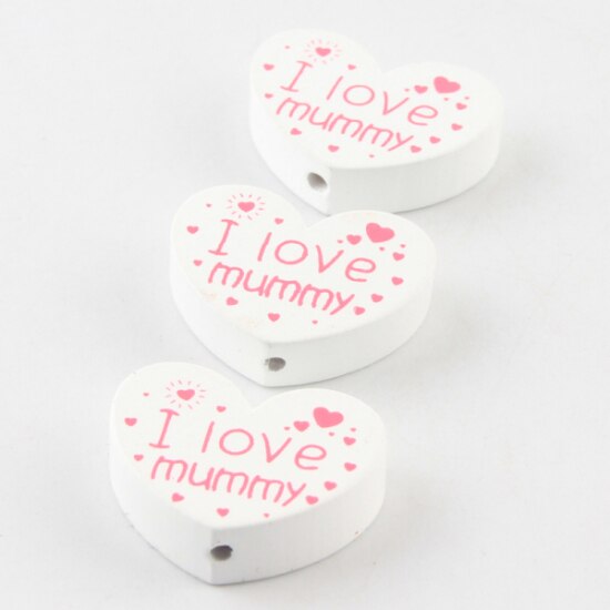 10pcs/lot Wooden DIY (I love mummy) Heart-Shaped Wooden Beads For Children's Toys & Pacifier Clip Spacer Beads: Color 10