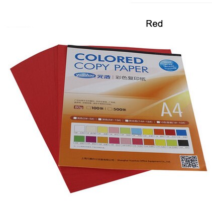 Copy printing color paper A4 100 sheets 80G Multicolors Handmade DIY paper Office School Supplies: Red