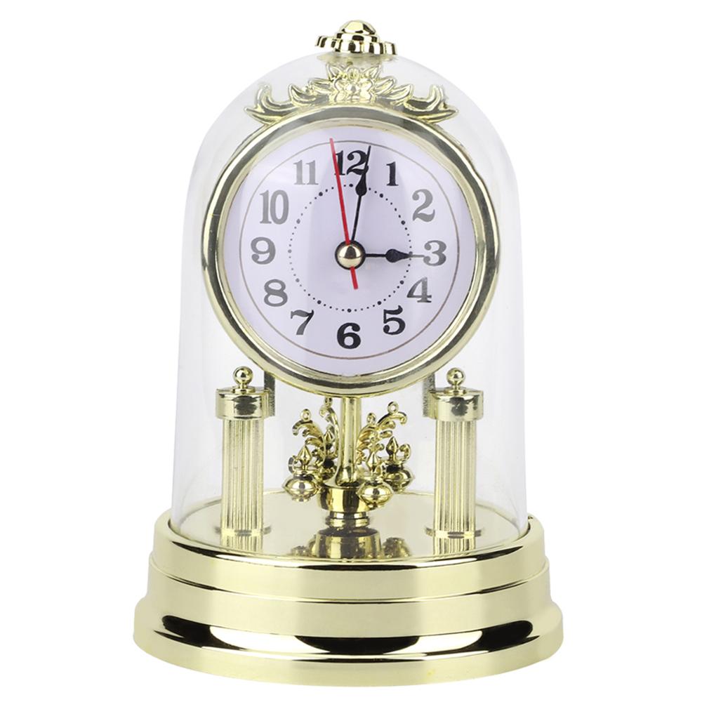 European Retro Gold Plastic Silent Table Clock Home Living Room Decoration Electronic Desktop Clock With Clear Clock Cover