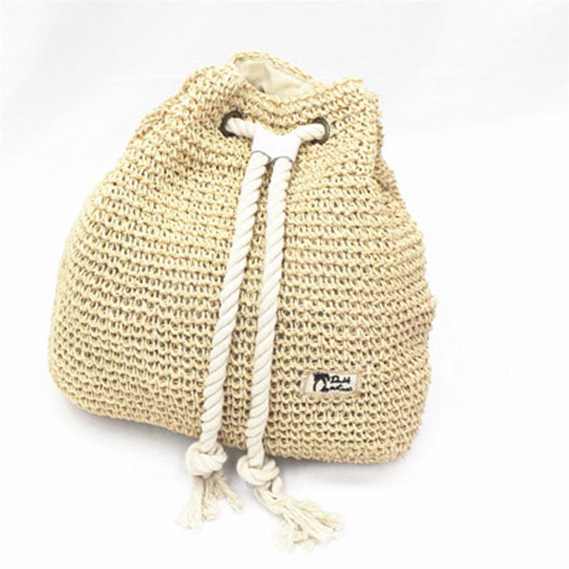 Summer Straw Bag Women Backpack Rucksack Weaved For Girls Mochila Backpack Travel Beach Straw Bags Women Shoulder Bag: Beige