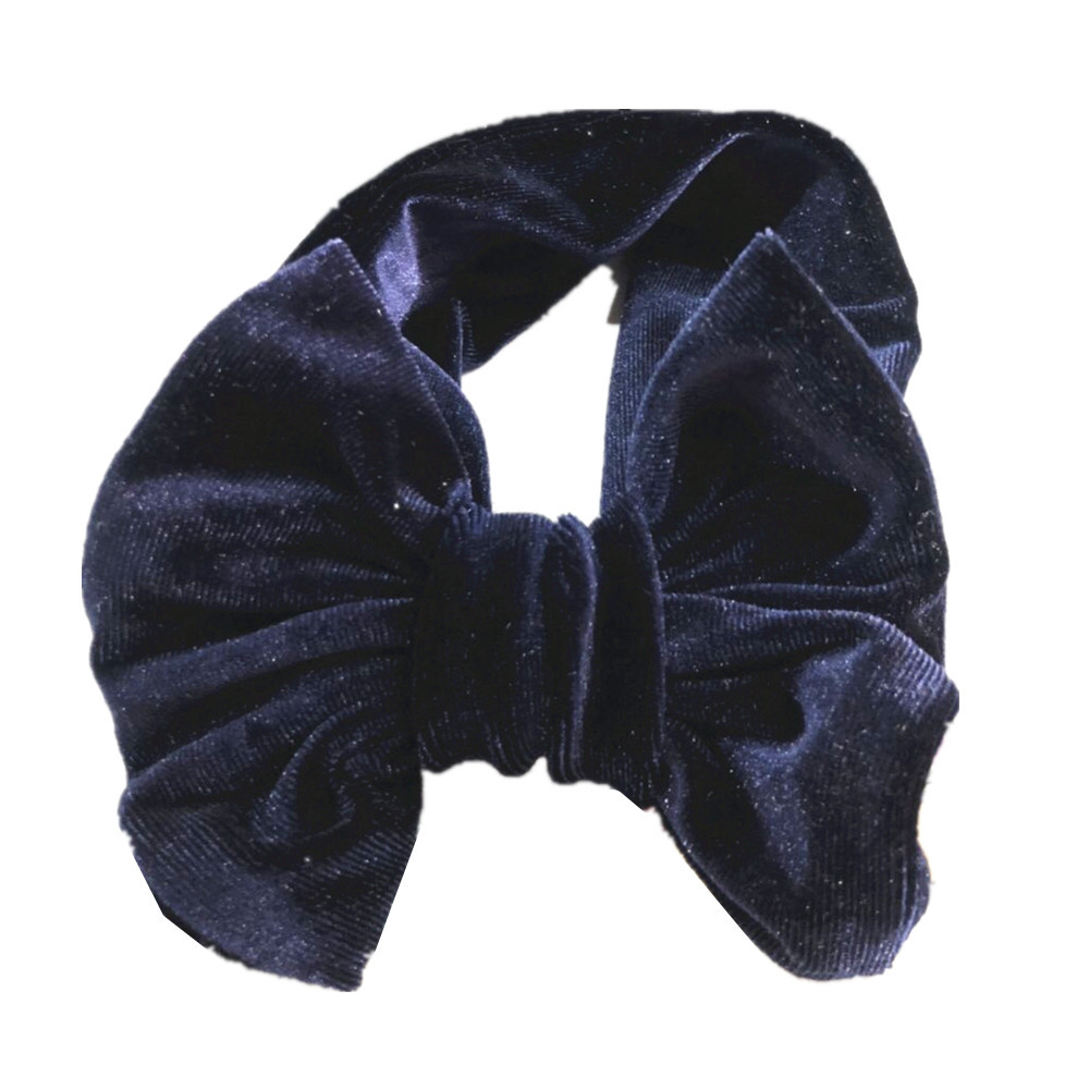 Peuter kinderen babymeisje gouden fluwelen hoofdband effen stof strik tulband knoop hoofdband haarband stretch meisjes hoofdbanden 3-12m: Marineblauw