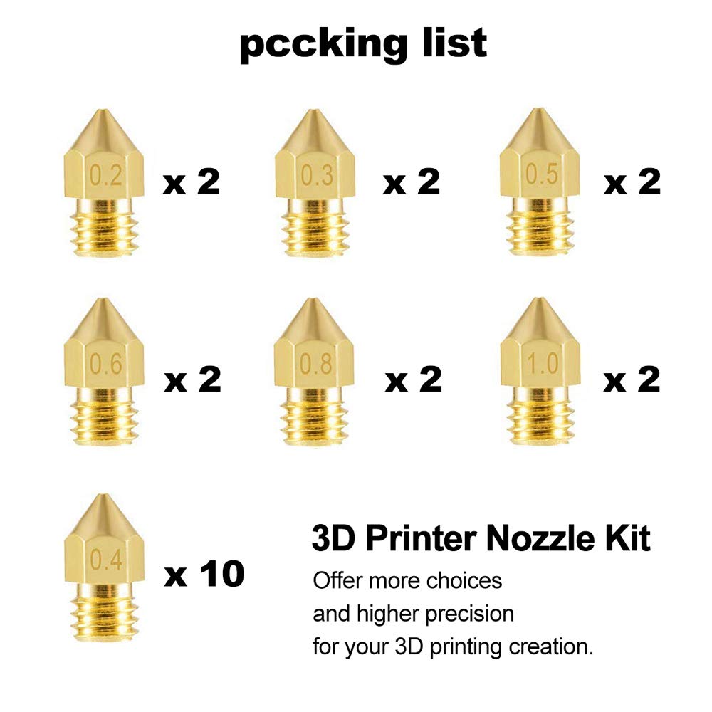 3D Printer Nozzles MK8 Extruder Nozzle Extruder Print Head 1.75mm for 3D Printer Anet A8 Makerbot MK8 Creality CR-10 Ender 3