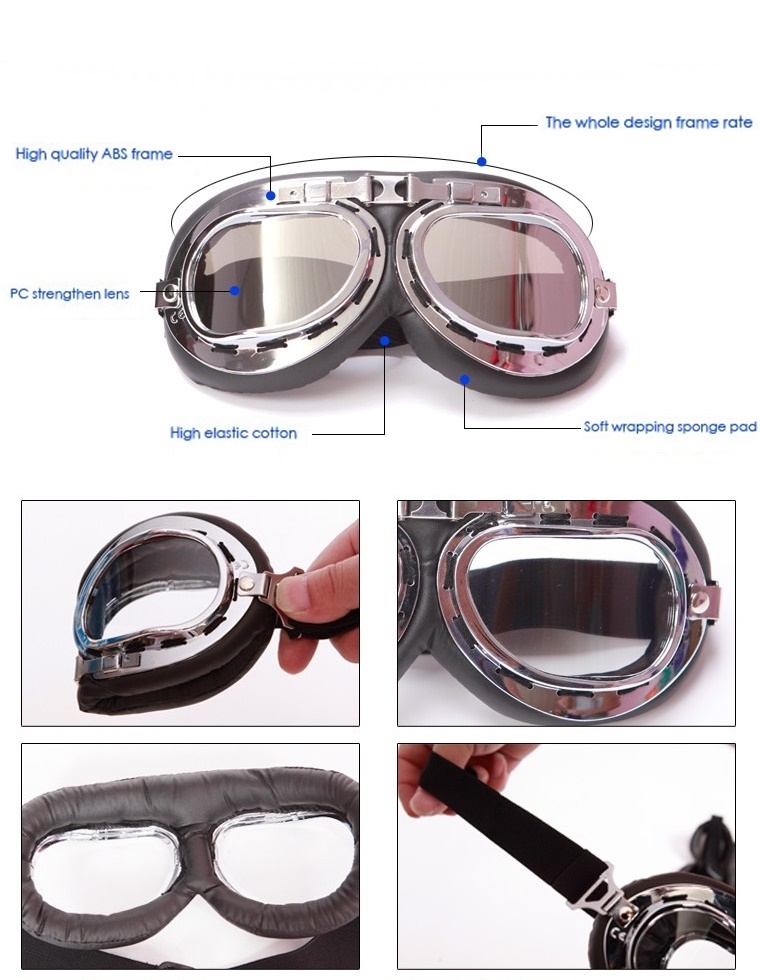 Vintage Aviator Goggles Ski Snowboard Schaatsen Sneeuwscooter Anti-Uv Zonnebril Retro Vliegende Pilot Jet Helm Bril Eyewear UV400