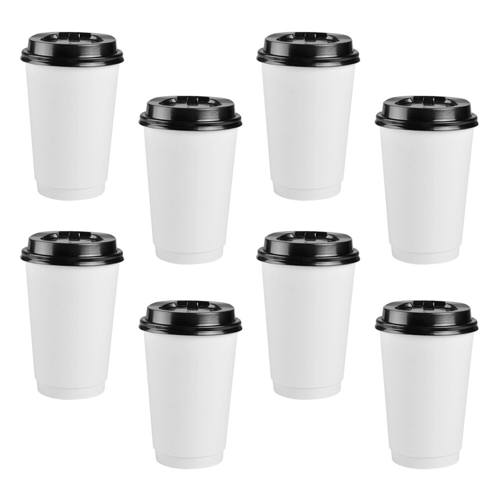 50PCS Disposable Double Walled Coffee Cups with Covers for Coffee Cappuccino Drink Tea