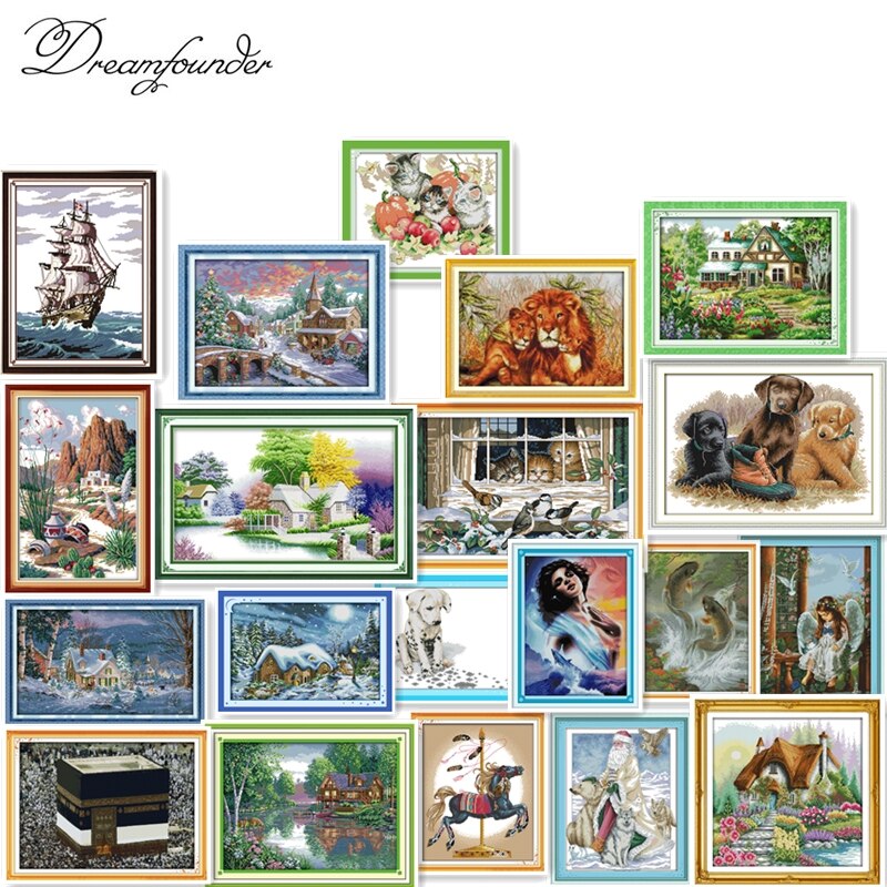Cartton people landscape animal cross stitch kit aida 18ct count unprinted canvas stitches embroidery DIY handmade needlework