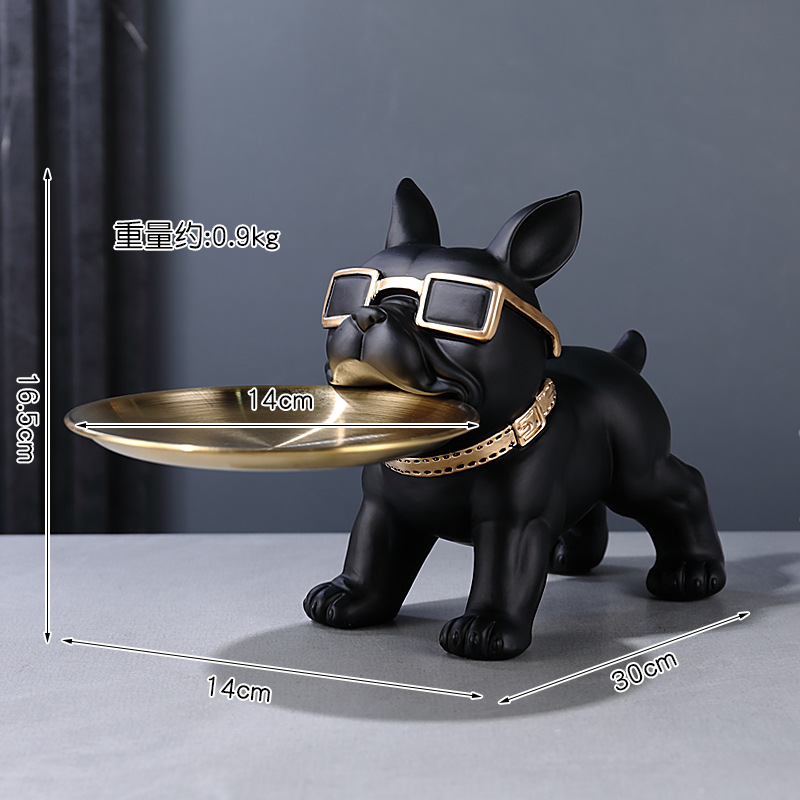 Dog Statue Cool French Bulldog Butler Décor with Tray Big Mouth Home Décor Storage Box Animal Resin Sculputre Figurine Art: Red
