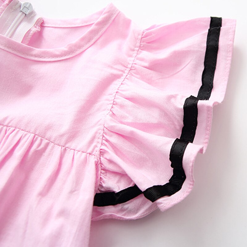 Baby Meisjes Jurk Zomer Wit Roze Strand Jurk Ruche Vliegen Mouw Jurken Voor Kids Leuke Koreaanse Peuter Tieners Kinderen Kleding