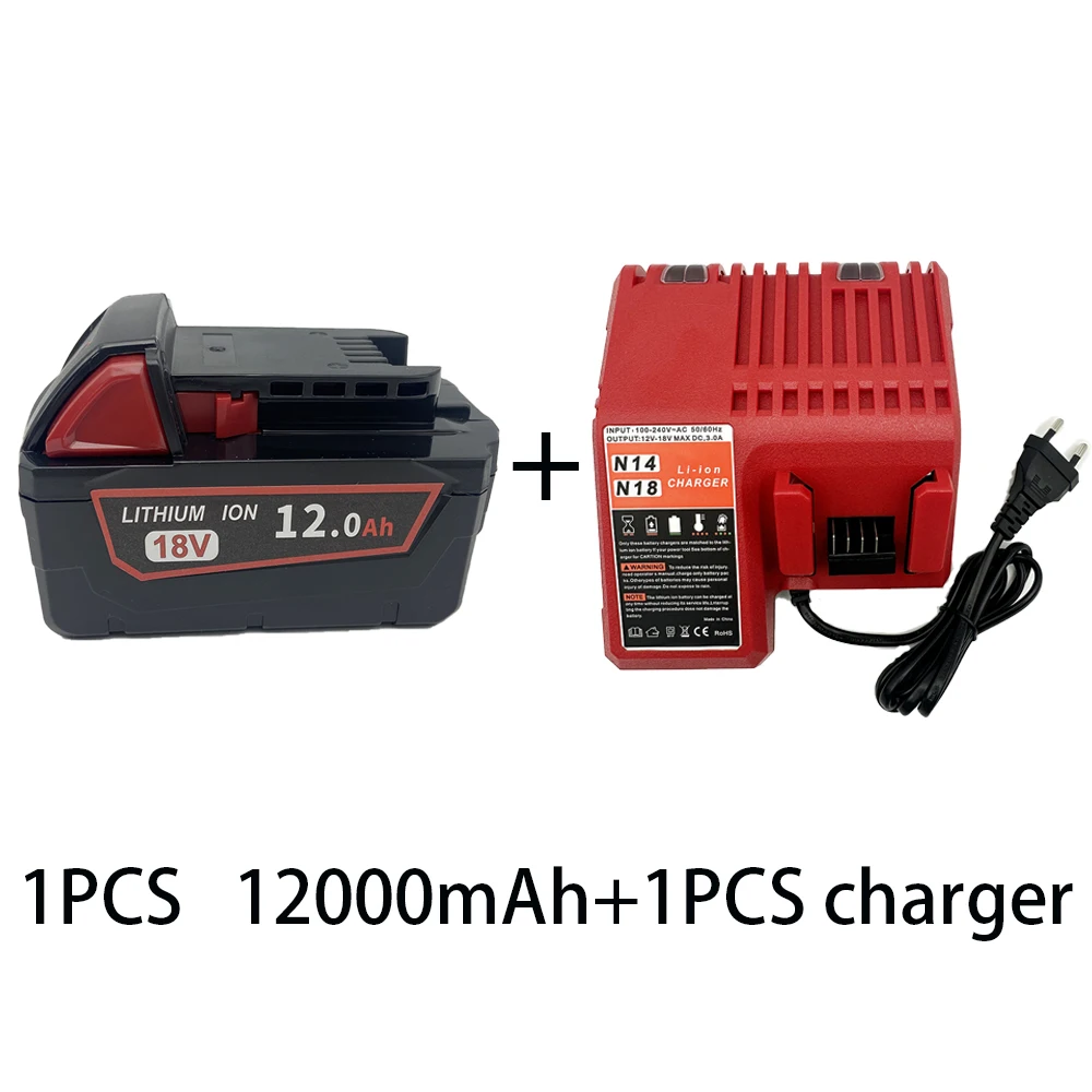 For Milwaukee M18 18V 12000mAh 18650 Lithium Replacement Battery For Milwaukee 48-11-1860 48-11-1850 48-11-1840 Battery: GRAY