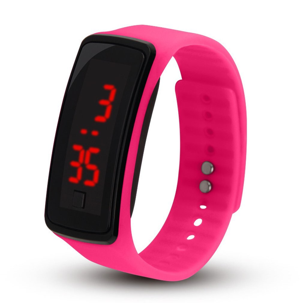 Relojes deportivos LED para hombre y mujer, de silicona de Color caramelo, con pantalla táctil, relojes digitales, pulsera impermeable, reloj de pulsera para niños: rose red