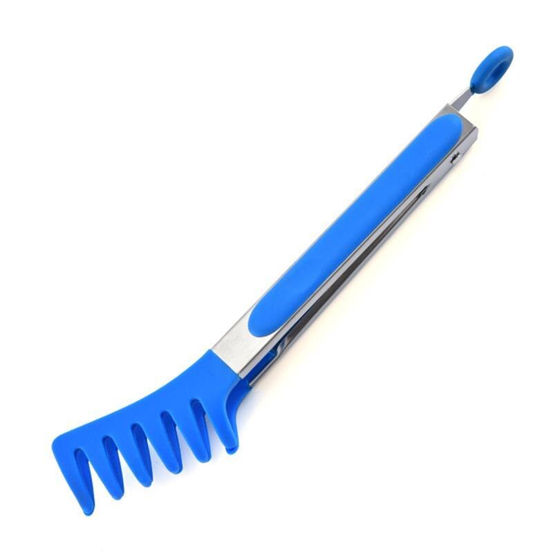 Stainless steel Silicone Kitchen Tongs BBQ Clip Salad Bread Cooking Food Serving Tongs Restaurant Food Kitchen Tools: Blue