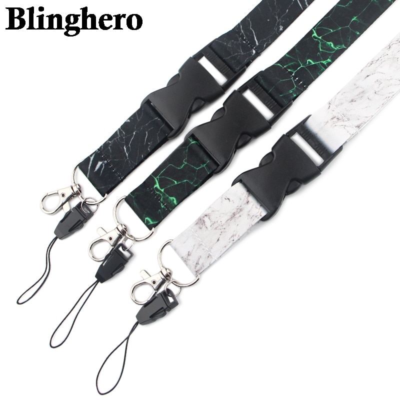CA1187 Zwart Wit Marmer Patroon Neck Strap Lanyard Voor Key Id-kaart Badge Houder Telefoon Touw Sleutelhanger Camera Lanyards 1 stuks