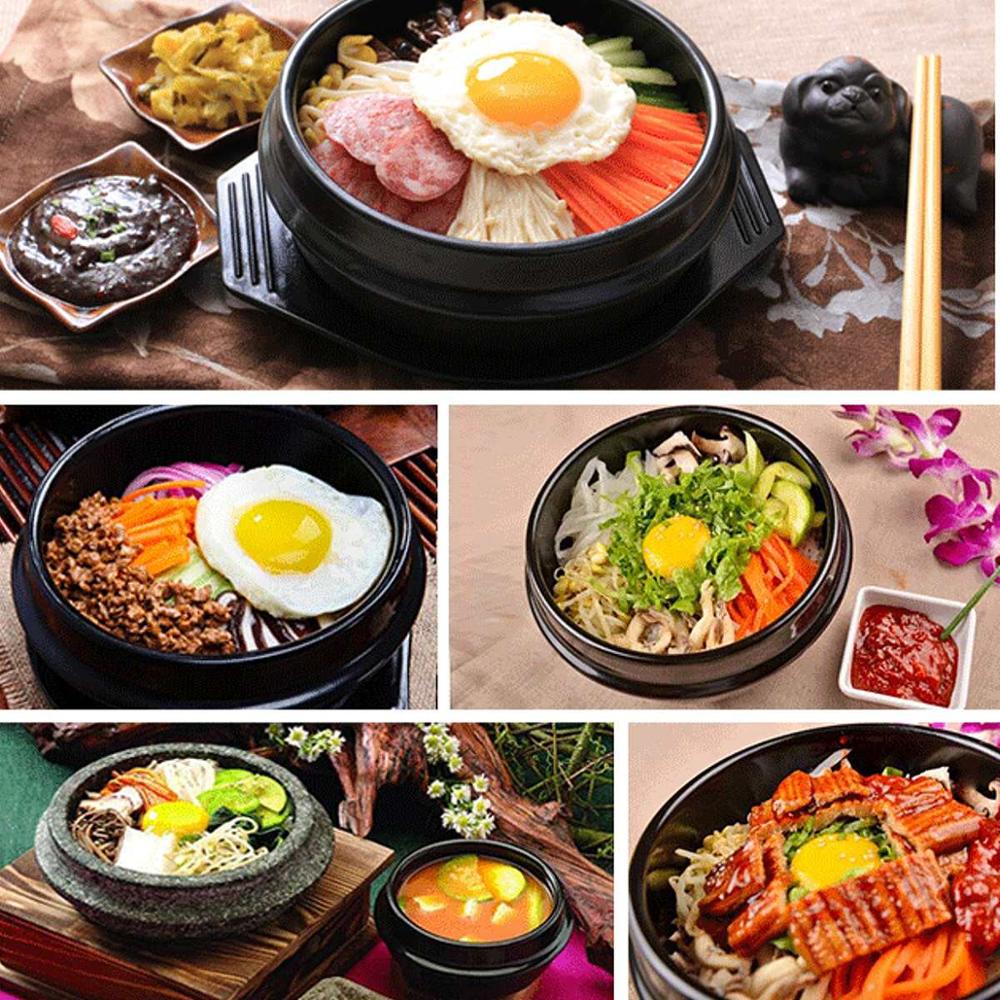 16cm Black Classic Korean Stone Pot Cuisine Sets Ceramic Stone Bowl Pot for Bibimbap Ceramic Soup Ramen Rice Bowls Cookware