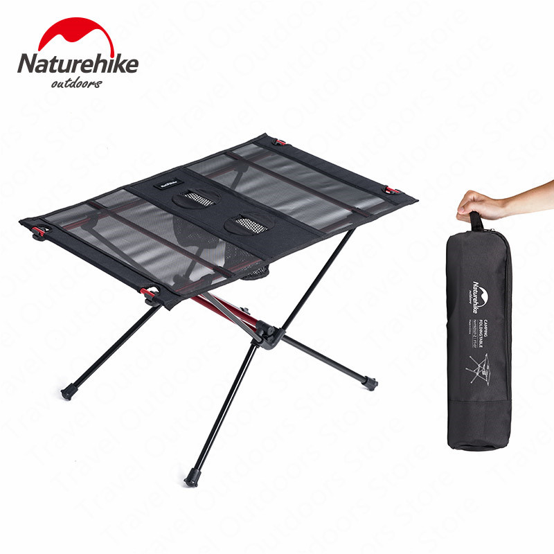 Naturehike lett sammenleggbart bord camping sidebord med koppholdere bærbart kompakt bord med bæreveske inkludert - svart