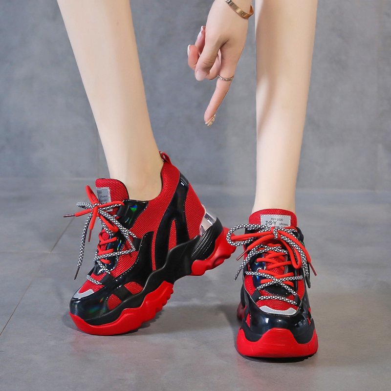 Moipheng chunky sneakers høj hæl 10 cm kvinder efterår tyk bund platform sneakers højde stigende kvinde sølv casual sko