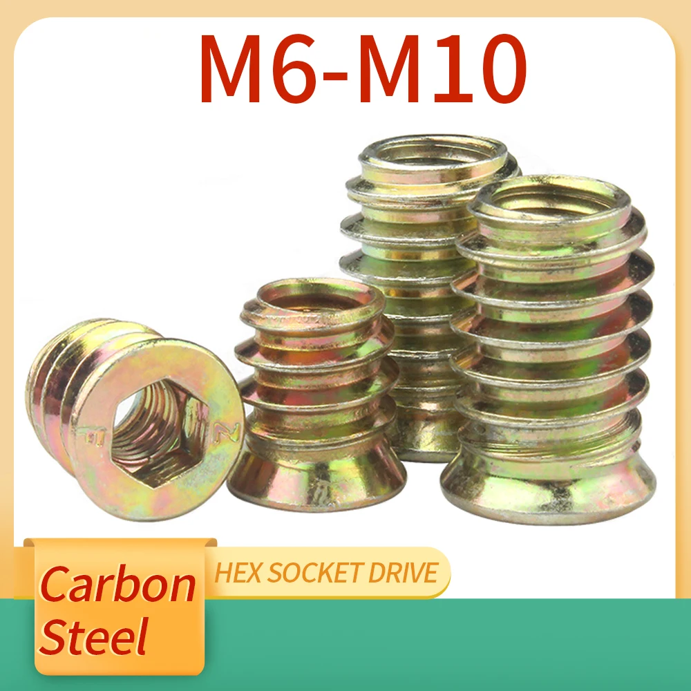 10/50 Stuks M6 M8 M10 Zink Legering Ijzer In Koolstofstaal Hex Socket Drive Insert Moeren Met Schroefdraad Voor Houten Meubelen