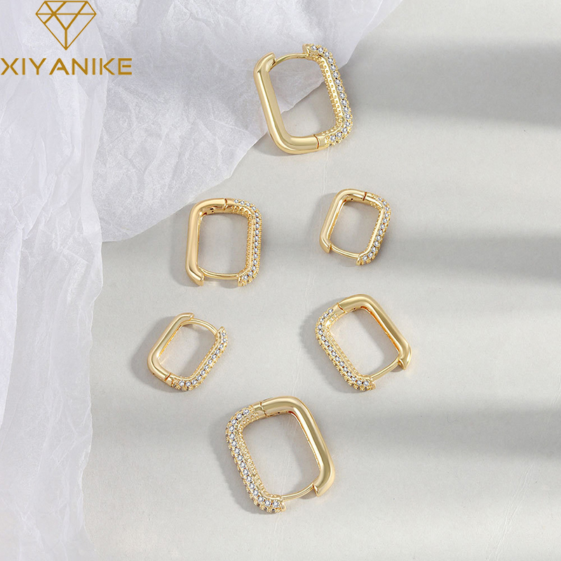 XIYANIKE orecchini a cerchio in zircone quadrato geometrico Color argento per donna moda temperamento nobile personalità di alta qualità