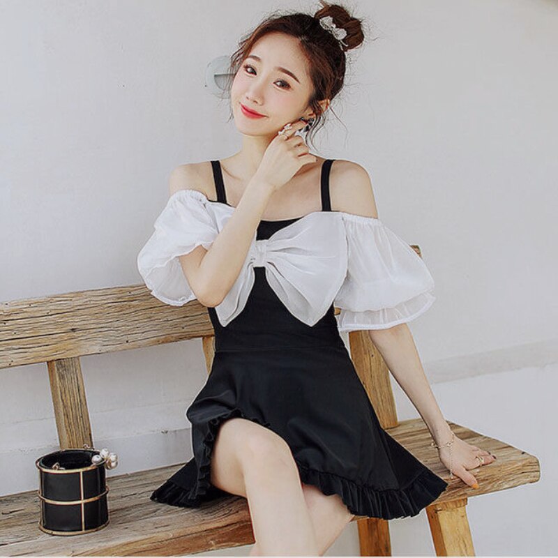Ruffle Corset Swimsuit Dress – Korean Sweet One-Piece Swimwear