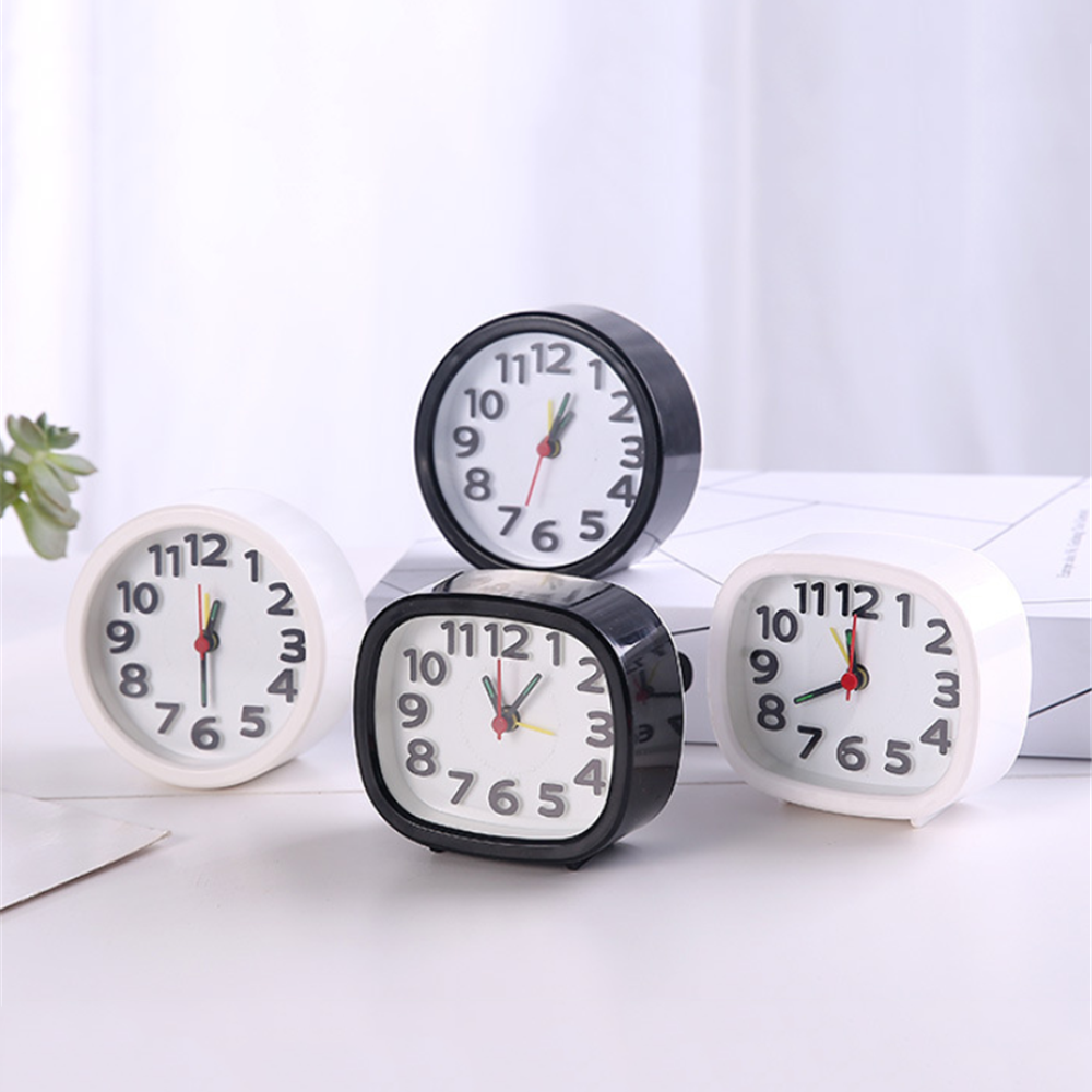 Square Round Small Alarm Clock Snooze Silent Sweeping Wake Up Table Clock Battery Powered Compact Portable Travel Alarm Clock
