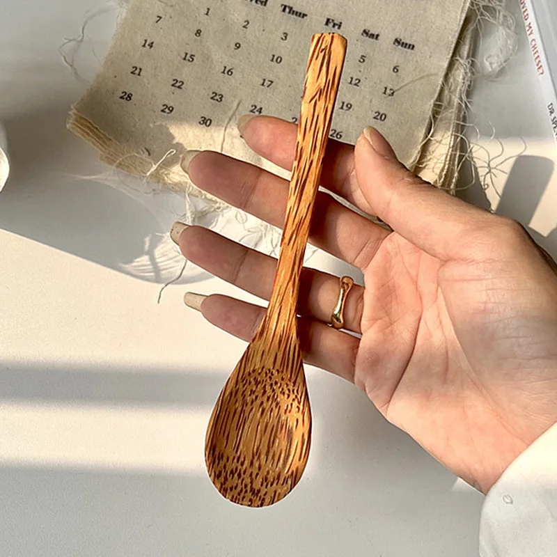 Natuurlijke kokosnoot houten handgemaakte lepel vork mes voor eten voor dessert fruitsalade mengen houten handgemaakt kokosnoot servies