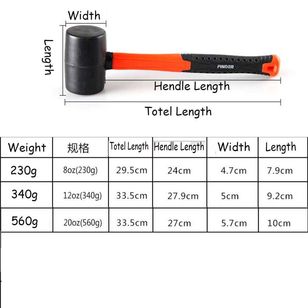 8oz/12oz Black Rubber Hammer Ceramic Tile Installation Works Wear-resistant Tile Hammer