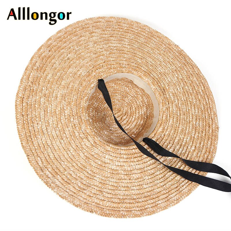 Sombrero de paja de trigo Natural para mujer, sombrero de playa con cinta para el verano del , gorro de playa con visera ancha de 15CM, protección uv para mujer, sombreros de playa para el sol