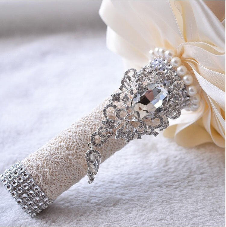 Broche de cristal rosa para ramo de novia con cuentas, ramillete de flores de boda para dama de honor, accesorios de boda