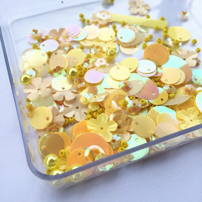 Kralen 2mm + Parel 6mm Pailletten Platte Ronde PVC Vormige Losse Pailletten voor Ambachten Paillette Naaien Decoratie DIY accessoire Lentejuelas: Yellow