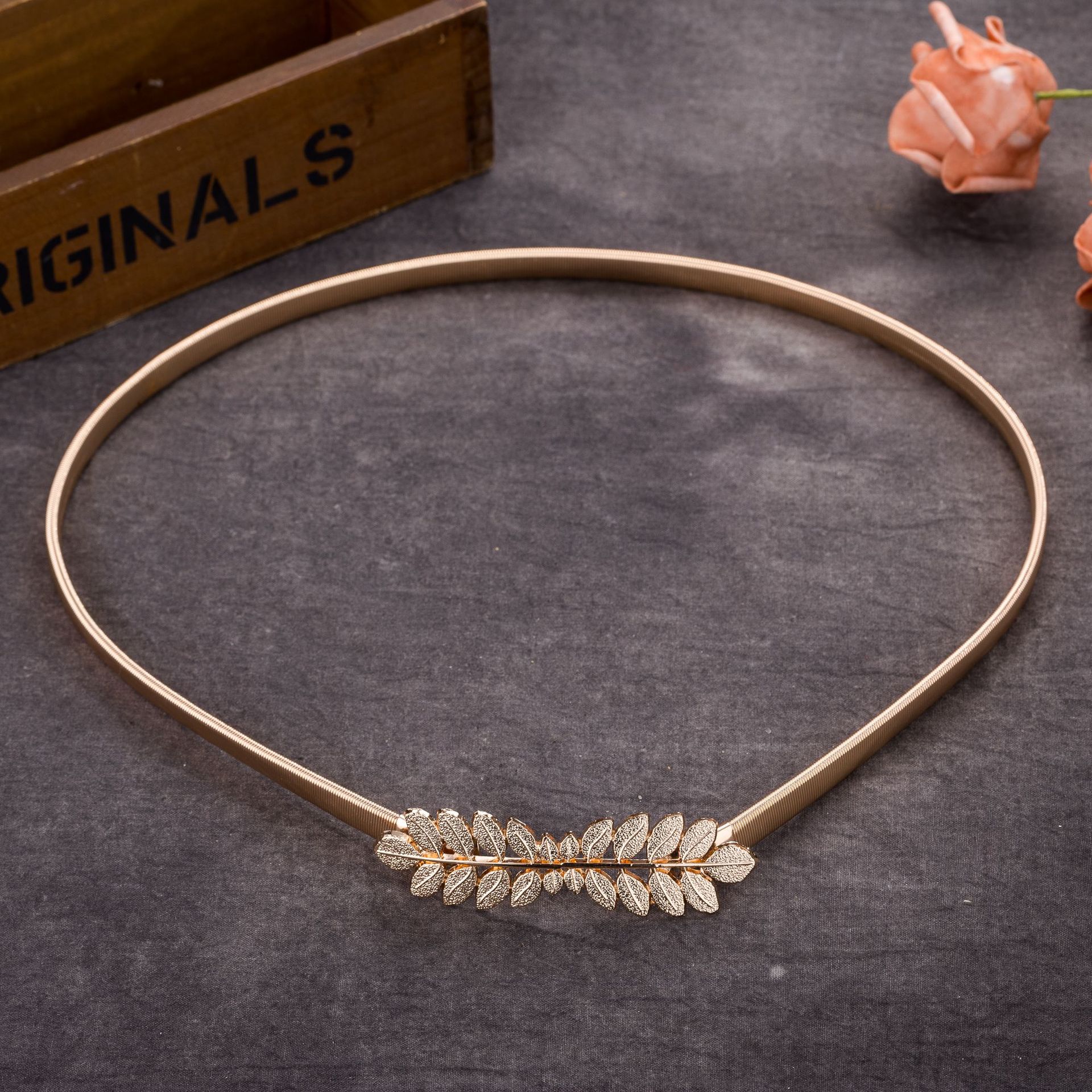 Cinturón elástico de Metal para mujer, cinturón de cadena de Color dorado y plateado, hebilla de hojas para mujer, vestidos con correa: 8