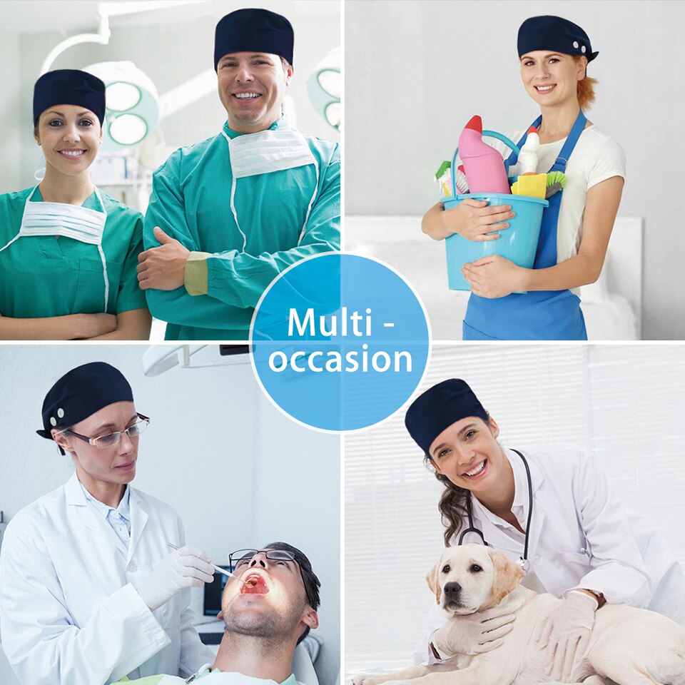 Unisex Adjustable Working Nurse Hat Bouffant Sanitary Cap Women Scrub Cap with Button Sweatband Cotton Nursing Caps Floral Print