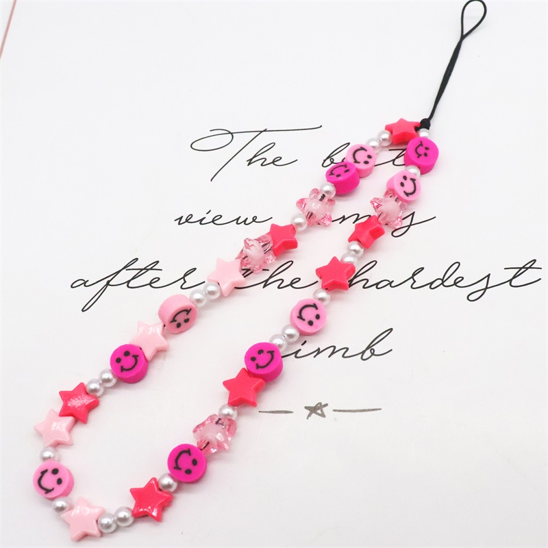 Blauwe Ster Bohemian Kleurrijke Zachte Klei Mobiele Telefoon Keten Voor Vrouwen Acryl Regenboog Keramische Liefde Kristal Kralen Mobiele ph: Silver Plated