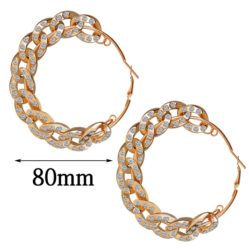 Boheme oversize kæde hoop øreringe til kvinder krystal rundt metal hoop ørering kvindelige smykker erklæring: 516970103
