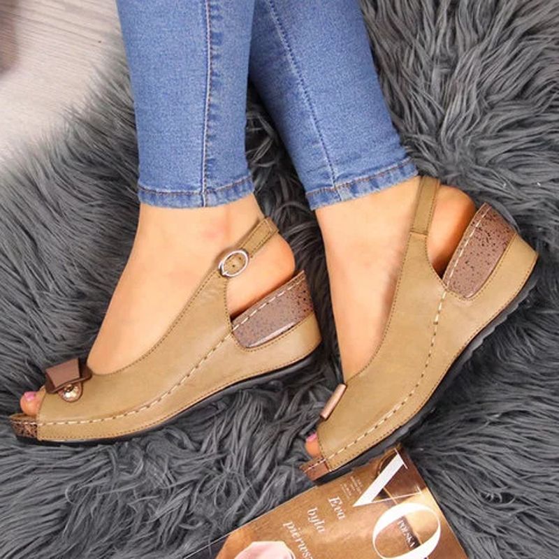 Wedge Sandalen Vrouwen Zomer Schoenen Vrouwelijke Peep-Teen Comfortabele Gesp Sandalen Slip-On Platte Sandalen Vrouwelijke sandalias
